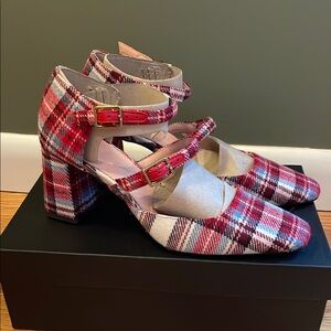 Plaid J Crew Women's Shoes with Red and Pink Plaid Accents.  NWT.  Size 7.5